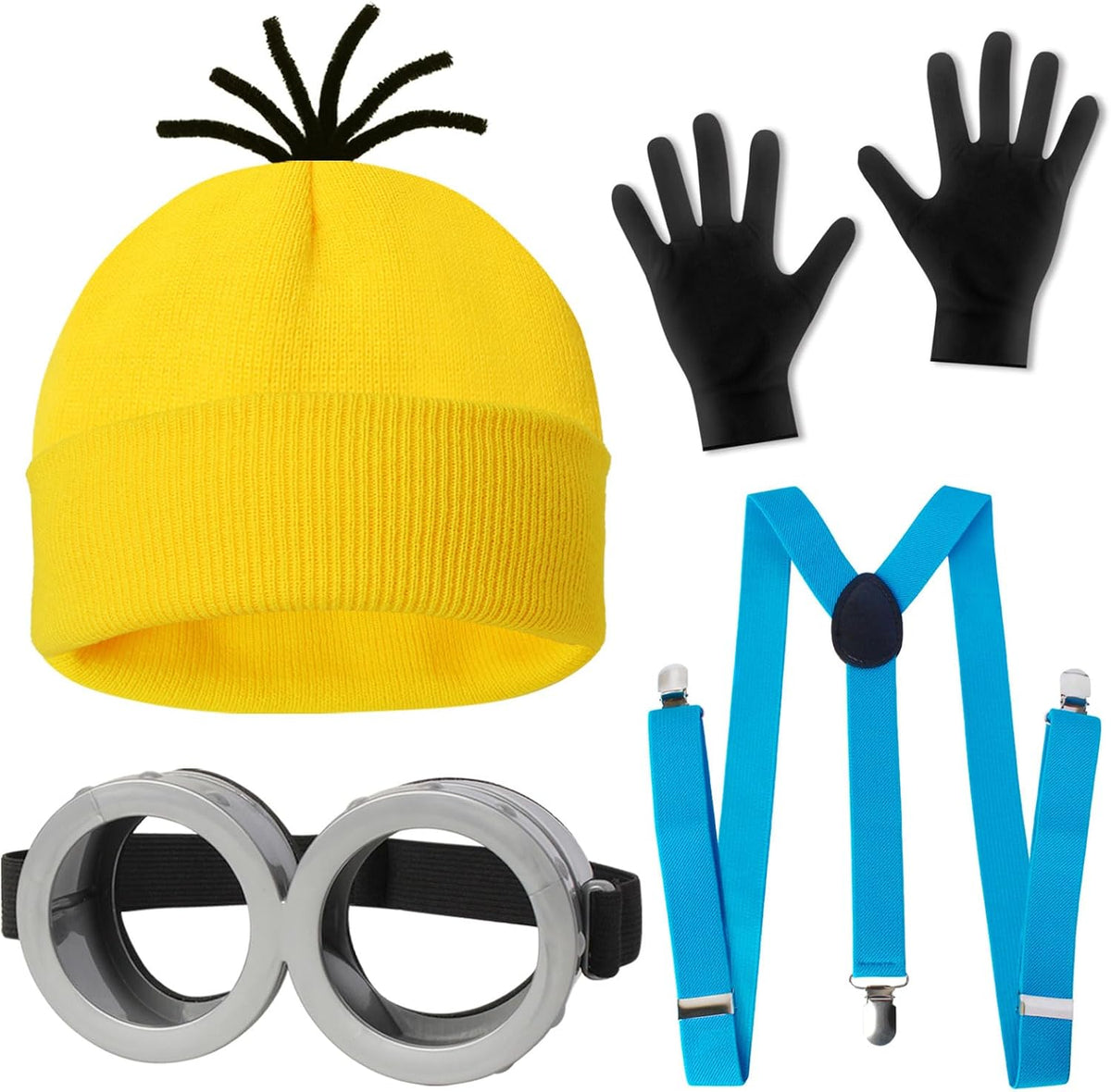 CONGRU 4-Piece Adult Halloween Costume: Yellow Hat, Goggles, Gloves 1