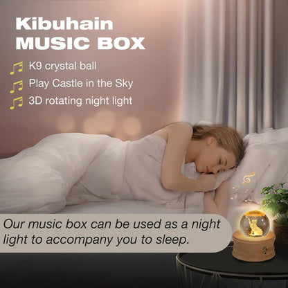 Kibuhain 3D Crystal Ball Music Box, Projection Light, Wood Base 5