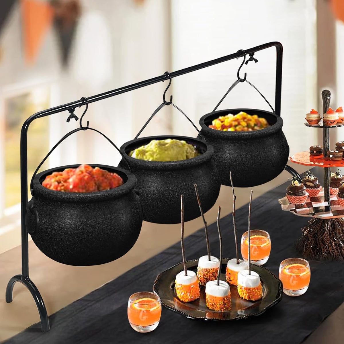 Oriental Cherry 3 Witch Cauldron Candy Bowls on Rack, Halloween 1