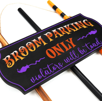 Oriental Cherry Broom Parking Sign with 3 Wooden Witch Brooms 3