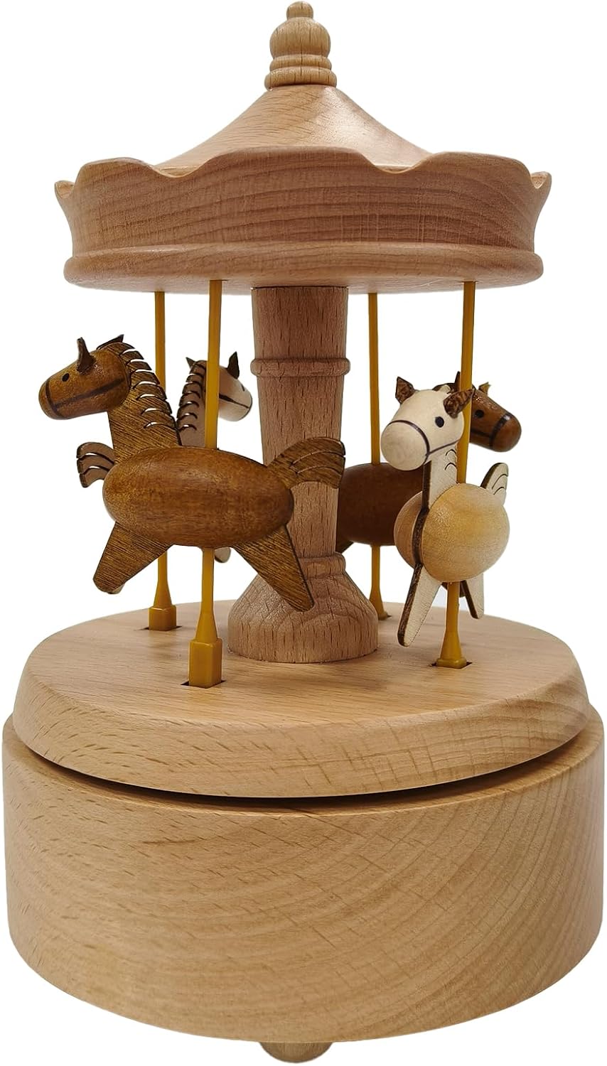 Briskfeel Wooden Carousel Music Box with Rising and Falling Horses 4