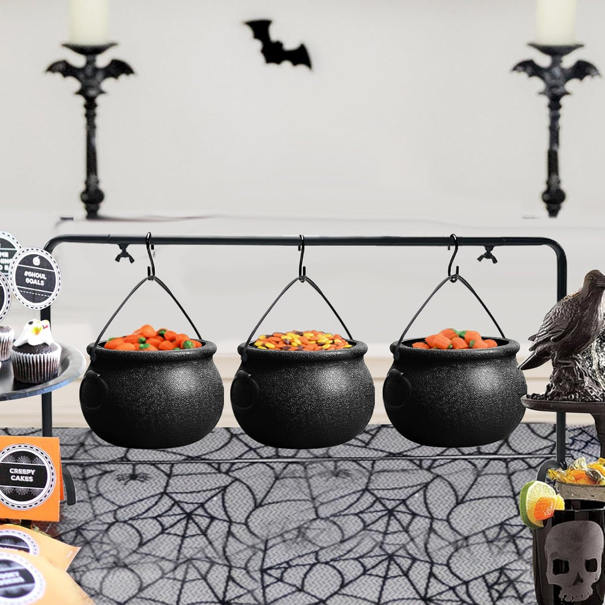 Oriental Cherry 3 Witch Cauldron Candy Bowls on Rack, Halloween 2