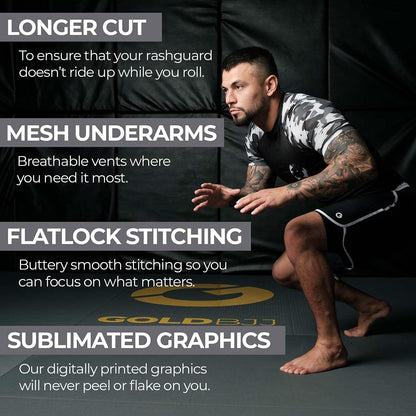 Gold BJJ Camo Rash Guard Compression Shirt for No-Gi, Gi and MMA 2