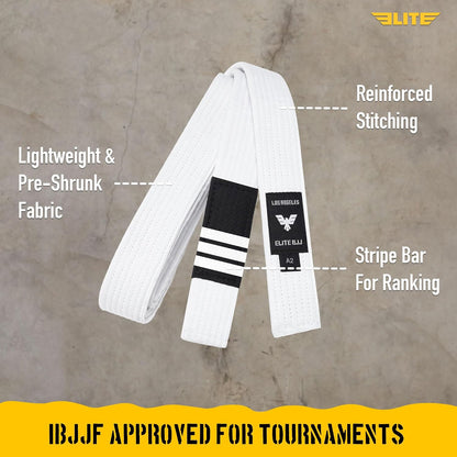 Elite Sports Adult Cotton BJJ Belt with Sleeve Bar, IBJJF Approved 2