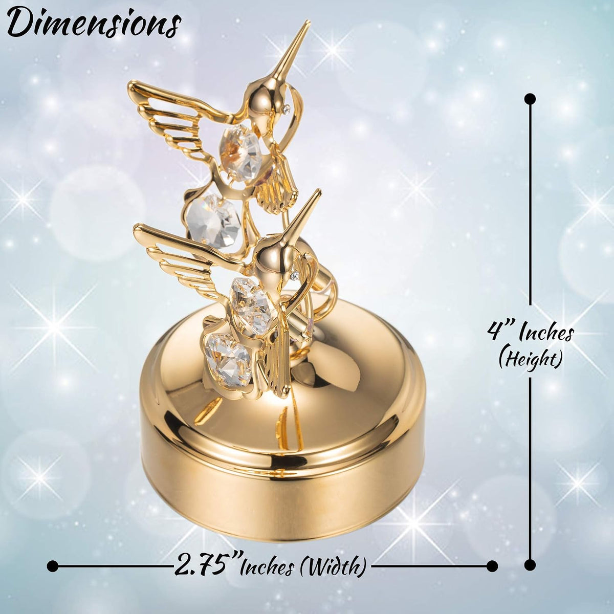 Matashi 24K Gold-Plated Crystal Music Box with Two Hummingbirds 3