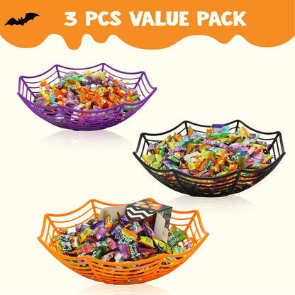 JOYIN 3 Spider Web Halloween Candy Bowls, Orange Purple Black 2