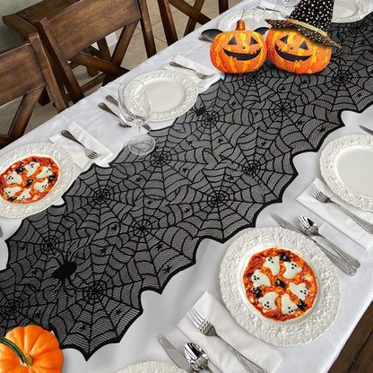 sogiv Black Lace Spider Web Halloween Table Runner, 18 x 72 in 6