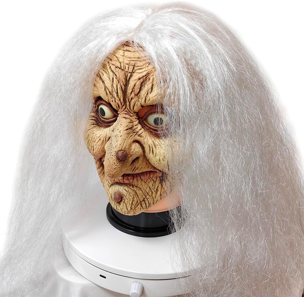 ZDOVLZZPON Old Lady Witch Latex Mask with White Hair for Halloween 3