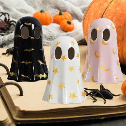 DAZONGE Set of 3 Ceramic Ghost Figurines with Witch Hats 7