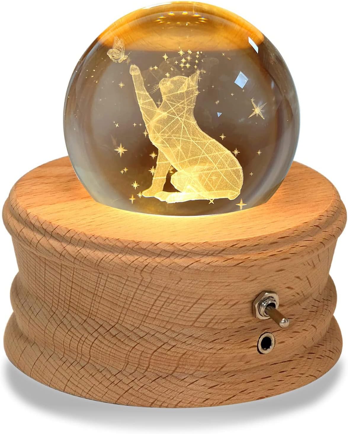 Kibuhain 3D Crystal Ball Music Box, Projection Light, Wood Base 1
