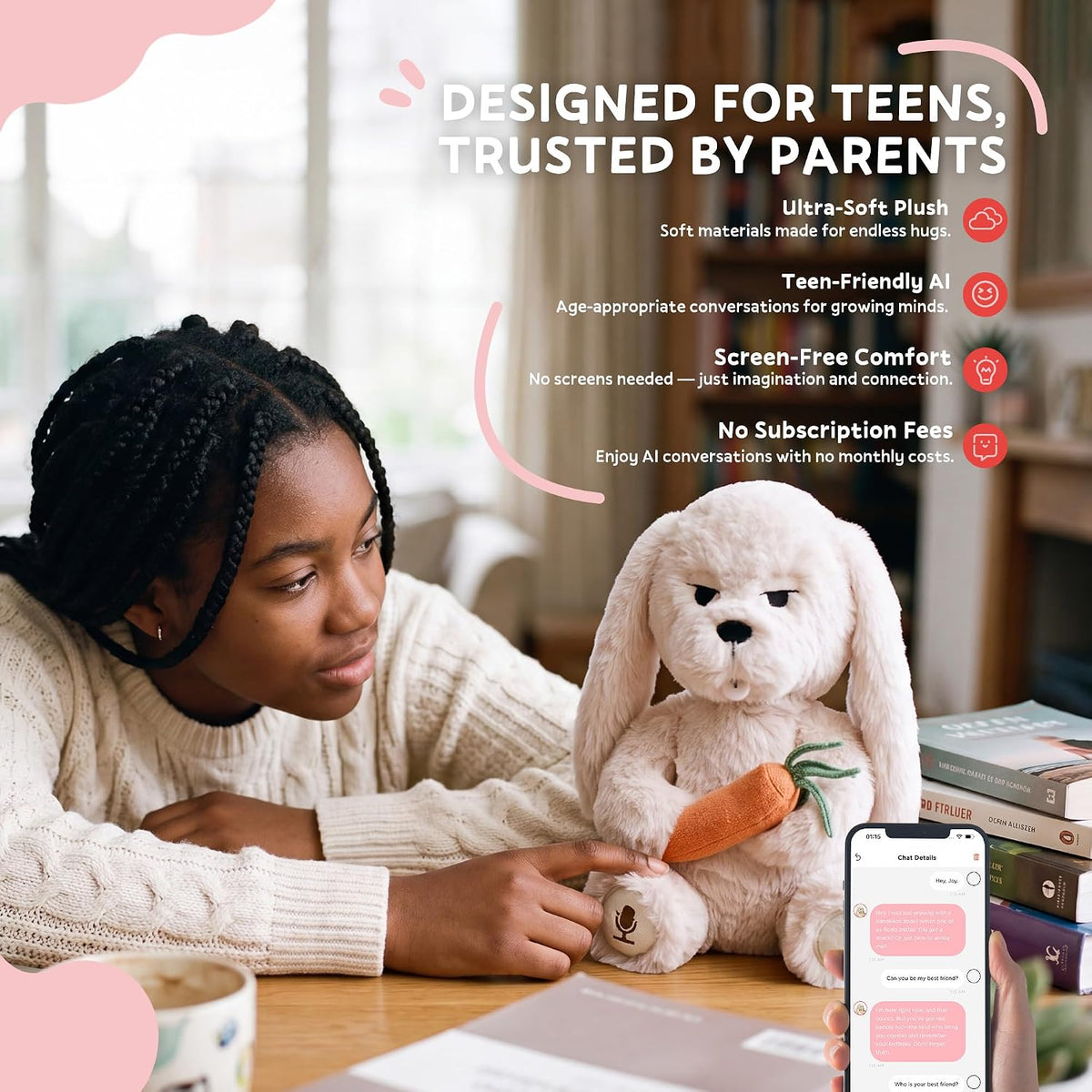 EBLOMA AI Chat Buddy Bunny Plush for Teens 13+ with Voice Chat 4