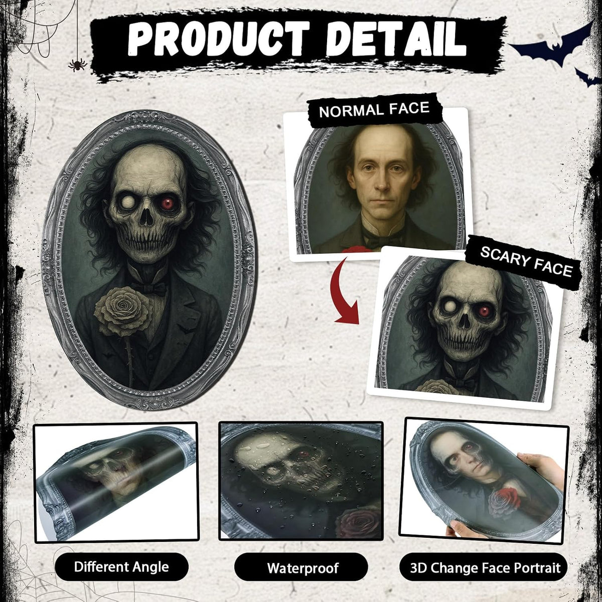 Lansian 6-Pack 3D Changing Face Portraits, Halloween Wall Decor 2