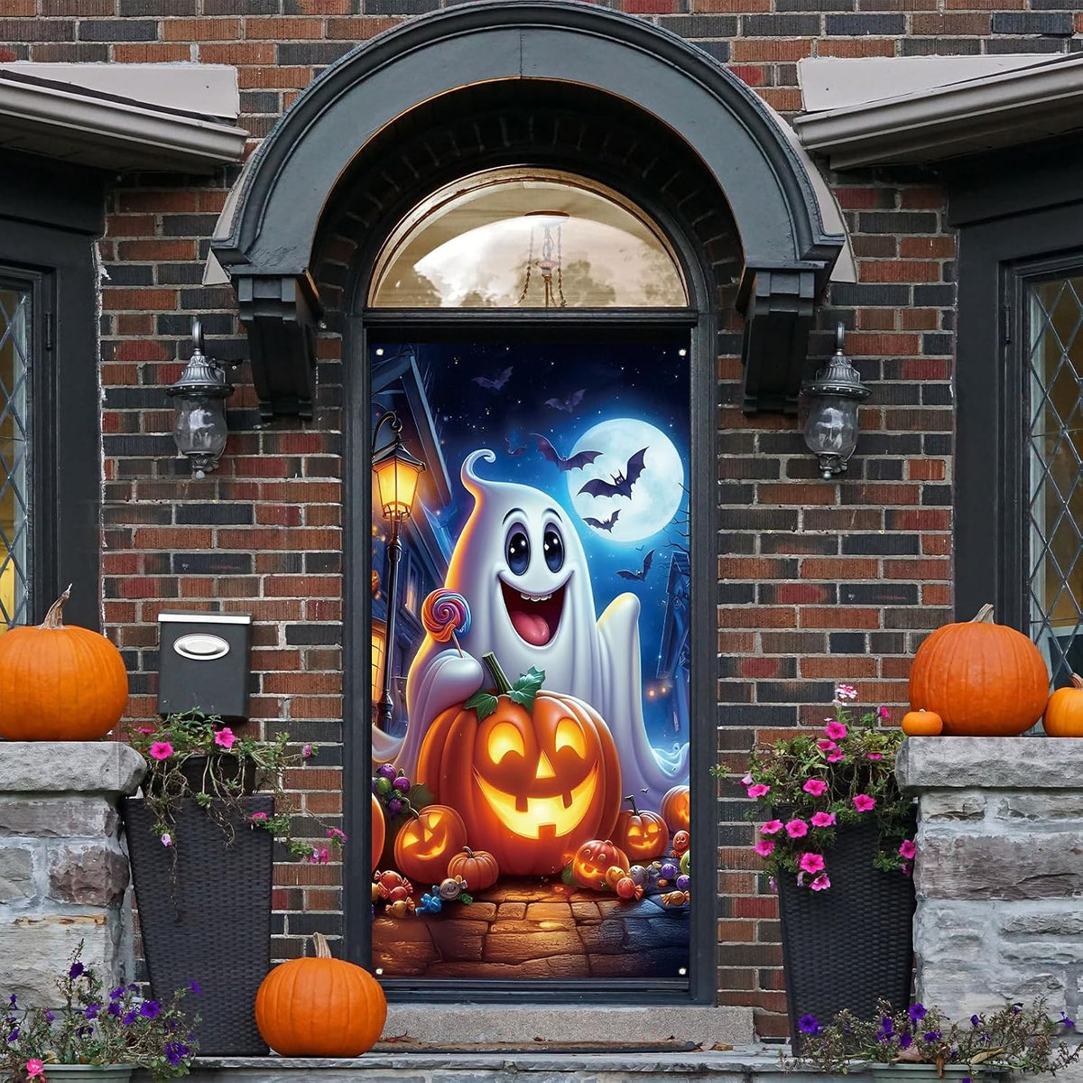 Rvsticty Ghost Pumpkin Halloween Door Cover, 71 x 35 in Backdrop 4