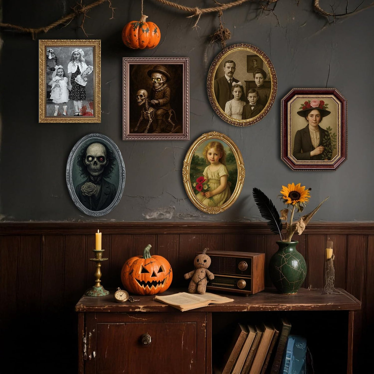 Lansian 6-Pack 3D Changing Face Portraits, Halloween Wall Decor 4