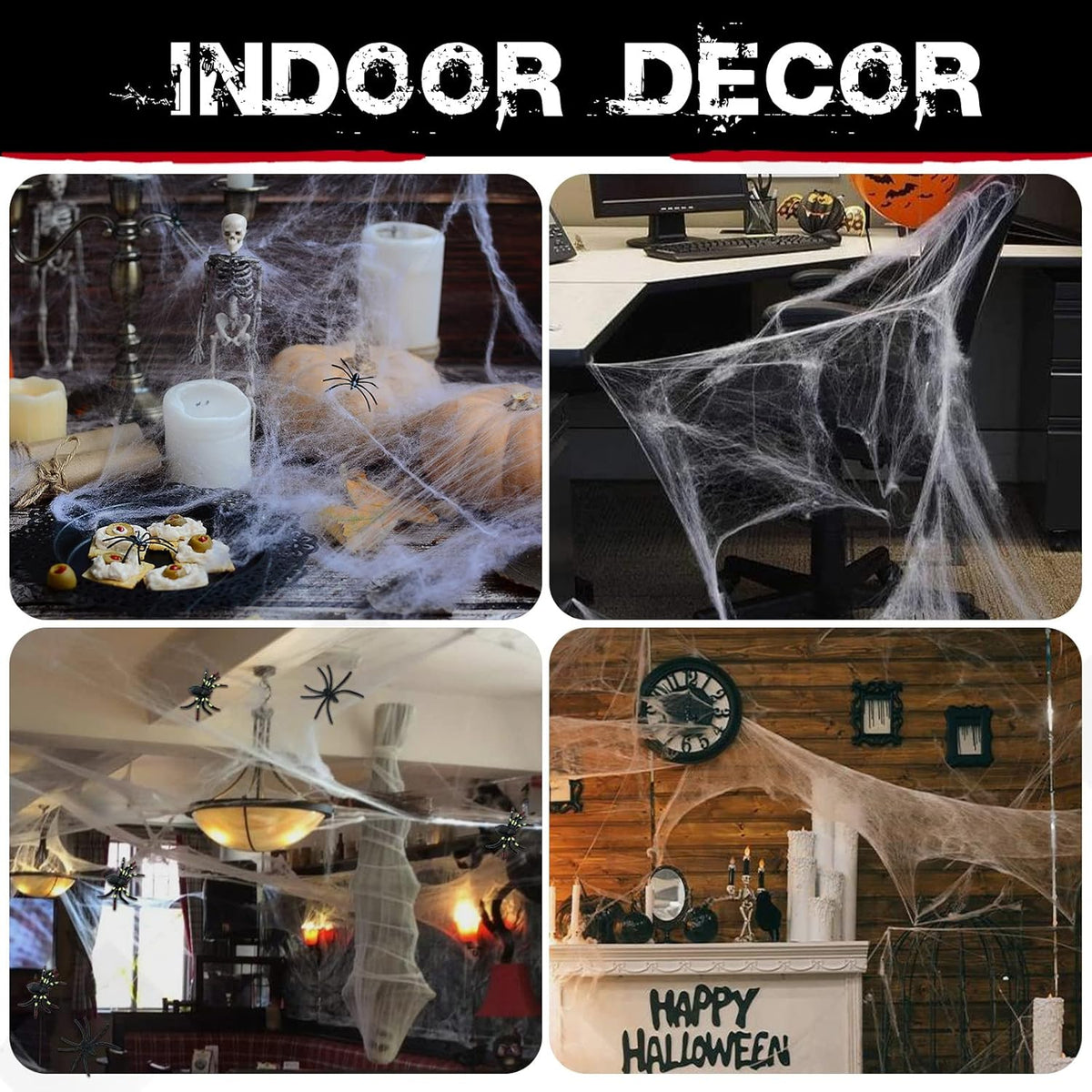 ZPISF 1000 sq ft White Stretch Spider Webs with 30 Fake Spiders 6