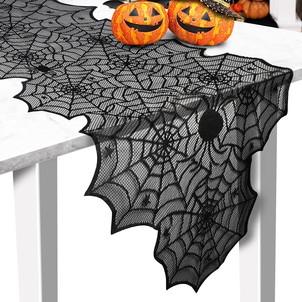 sogiv Black Lace Spider Web Halloween Table Runner, 18 x 72 in 1