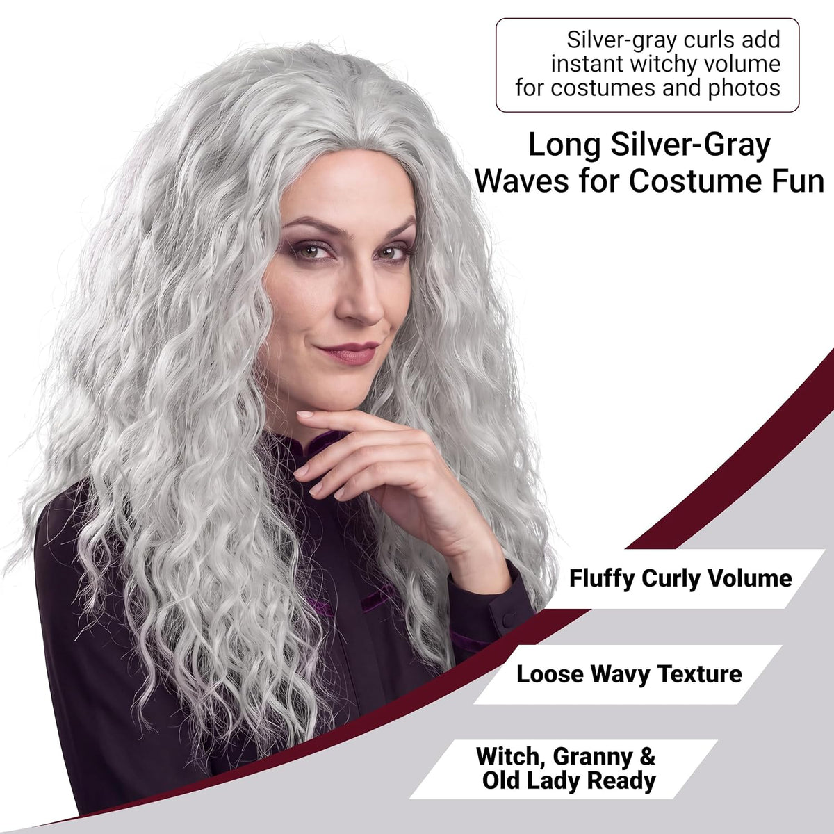 M MISS U HAIR Witch Wig: Long Grey Curly Old Lady Costume Wig 3