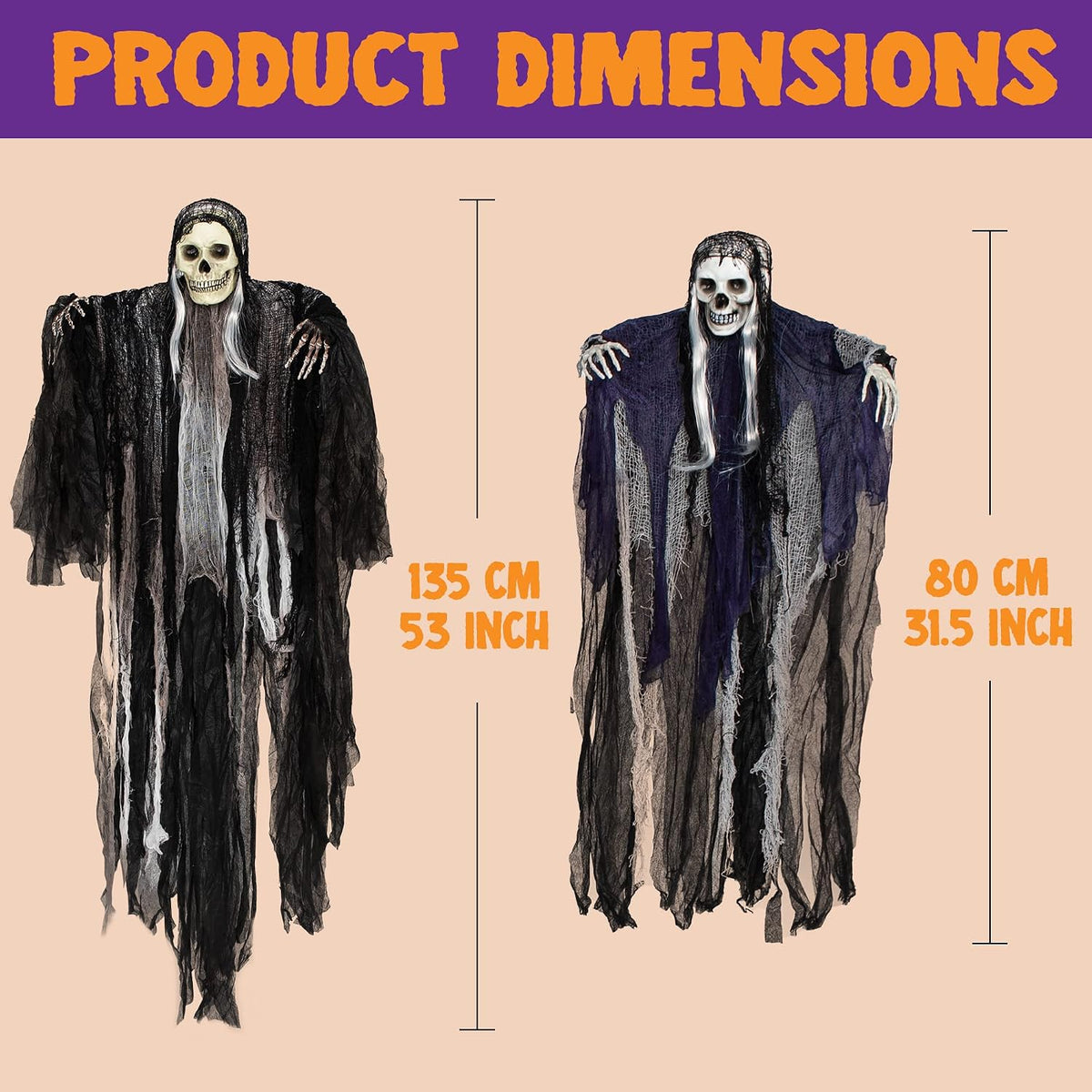 JOYIN 3-Pack Hanging Skeleton Grim Reapers, Halloween Outdoor Decor 5