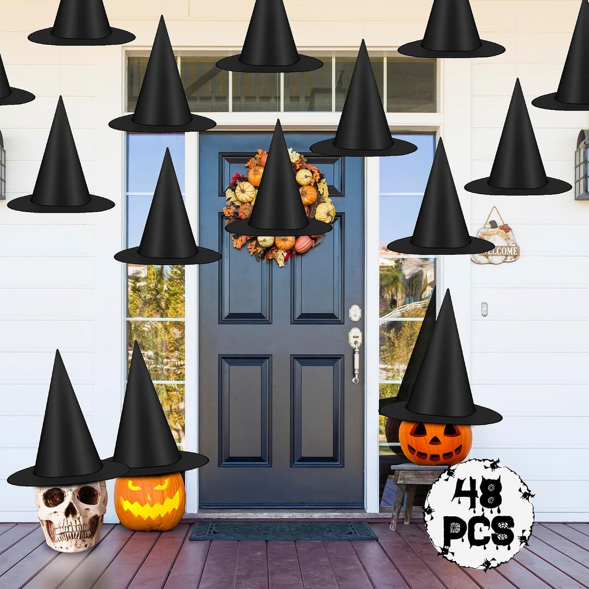 Helimoto 12-Piece Black Hanging Witch Hats with 328 ft Nylon Cord 8