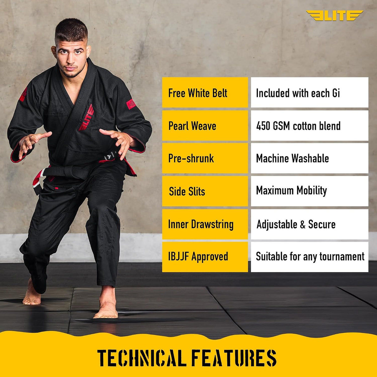 Elite Sports BJJ Gi for Men, Set of 3, IBJJF, Preshrunk, Free Belt 6