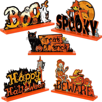 Blulu 3 Wooden Halloween Table Signs: Boo, Treat or Trick 8