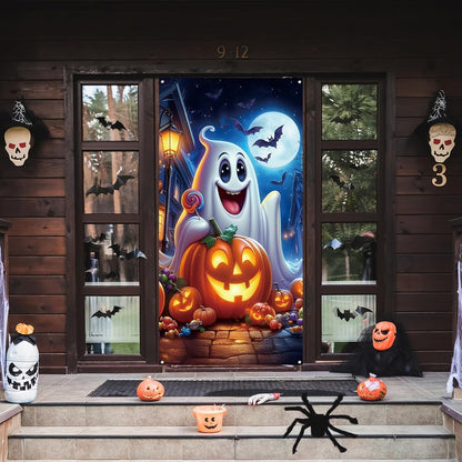 Rvsticty Ghost Pumpkin Halloween Door Cover, 71 x 35 in Backdrop 3