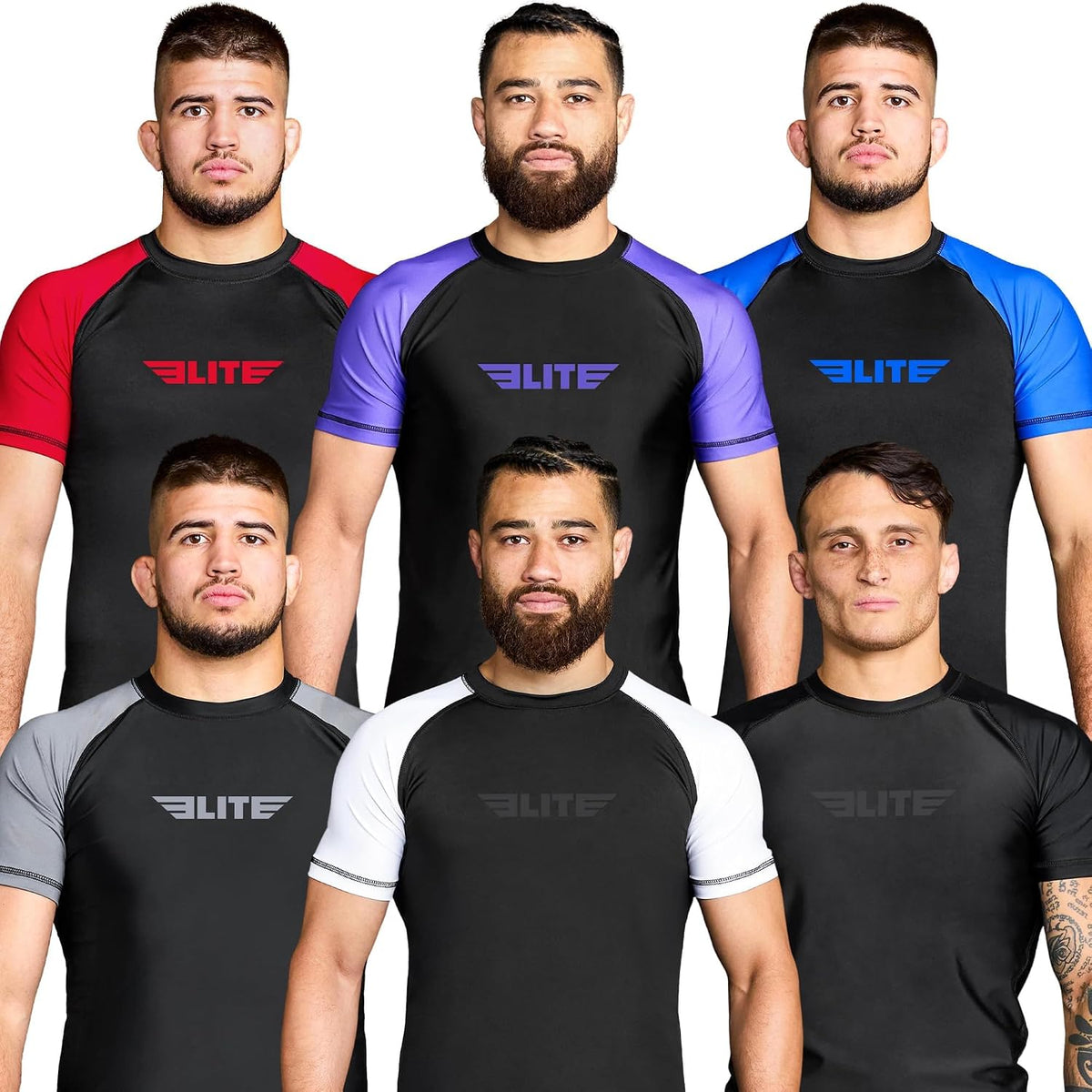Elite Sports Men's Short Sleeve BJJ Rash Guard, No-Gi Compression 1