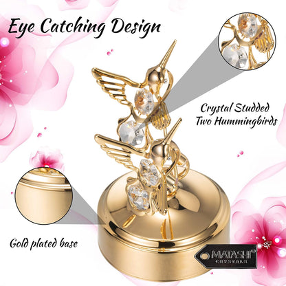 Matashi 24K Gold-Plated Crystal Music Box with Two Hummingbirds 4
