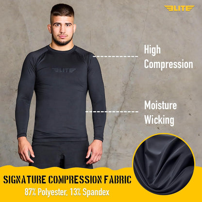 Elite Sports Men's Long Sleeve BJJ Rash Guard, Compression No-Gi 3