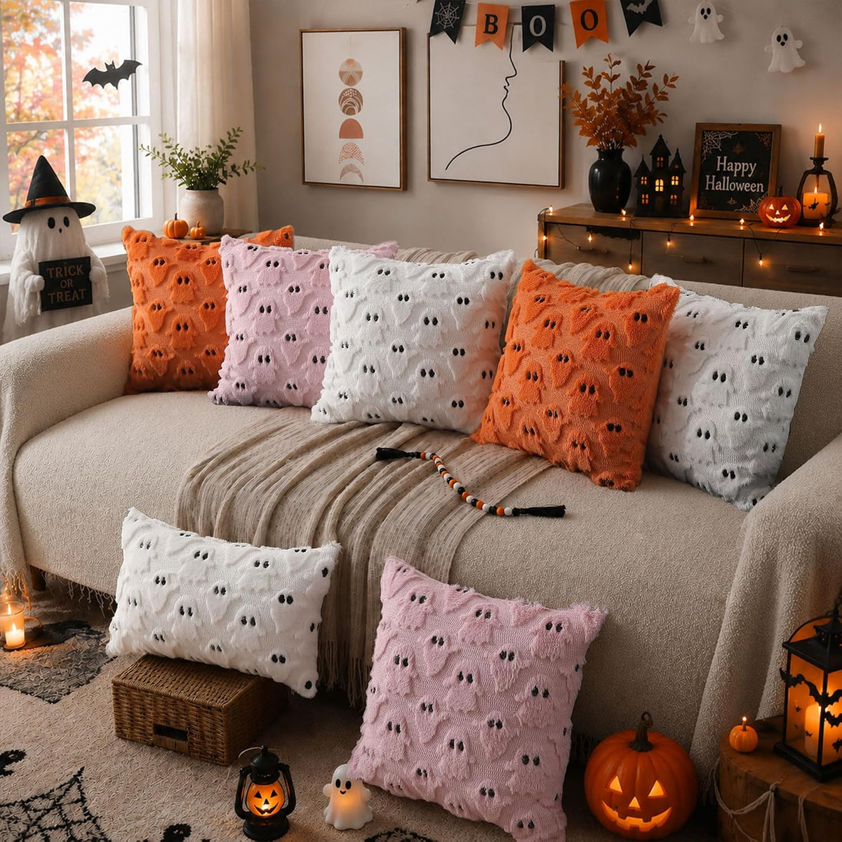 DFXSZ Halloween Ghost Pillow Covers 18x18 in, Set of 2, White 6