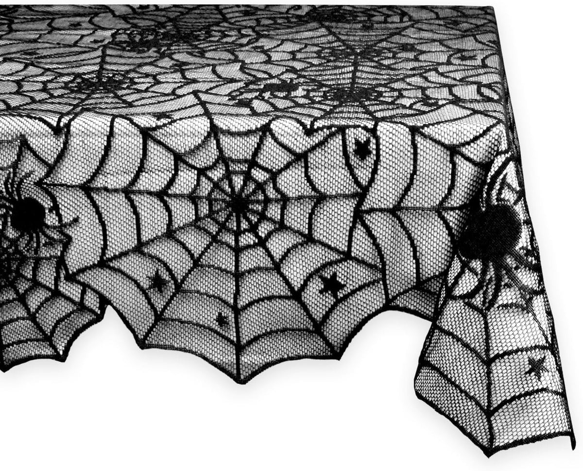 DII Black Spider Web Lace Tablecloth 54 x 72 in, Gothic Halloween 1