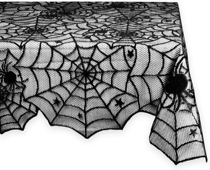 DII Black Spider Web Lace Tablecloth 54 x 72 in, Gothic Halloween 1