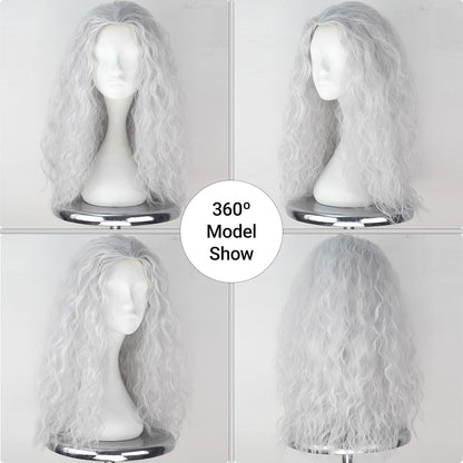 M MISS U HAIR Witch Wig: Long Grey Curly Old Lady Costume Wig 4