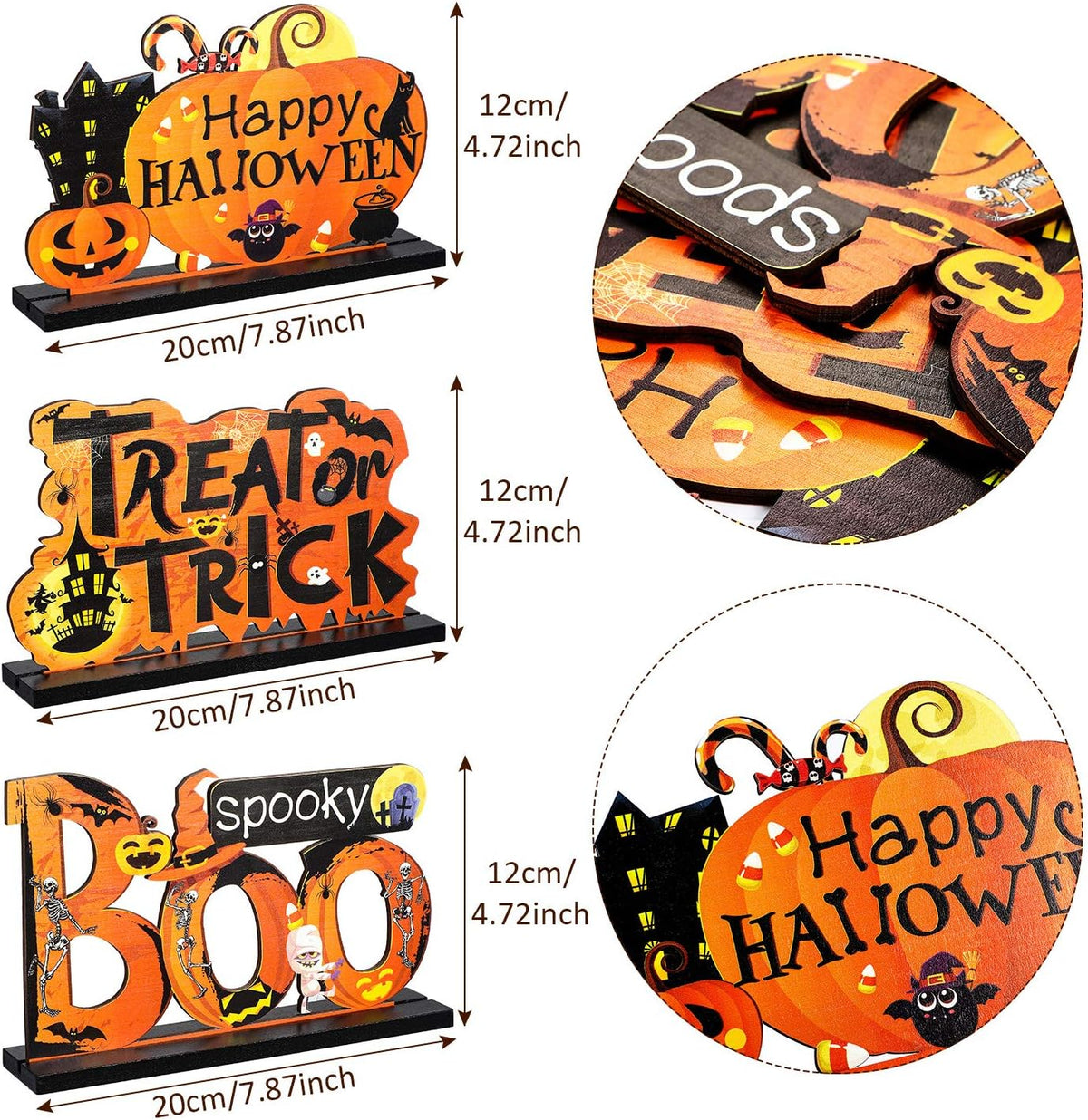 Blulu 3 Wooden Halloween Table Signs: Boo, Treat or Trick 5