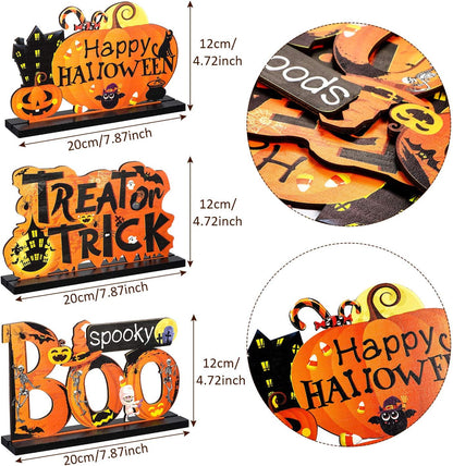 Blulu 3 Wooden Halloween Table Signs: Boo, Treat or Trick 5