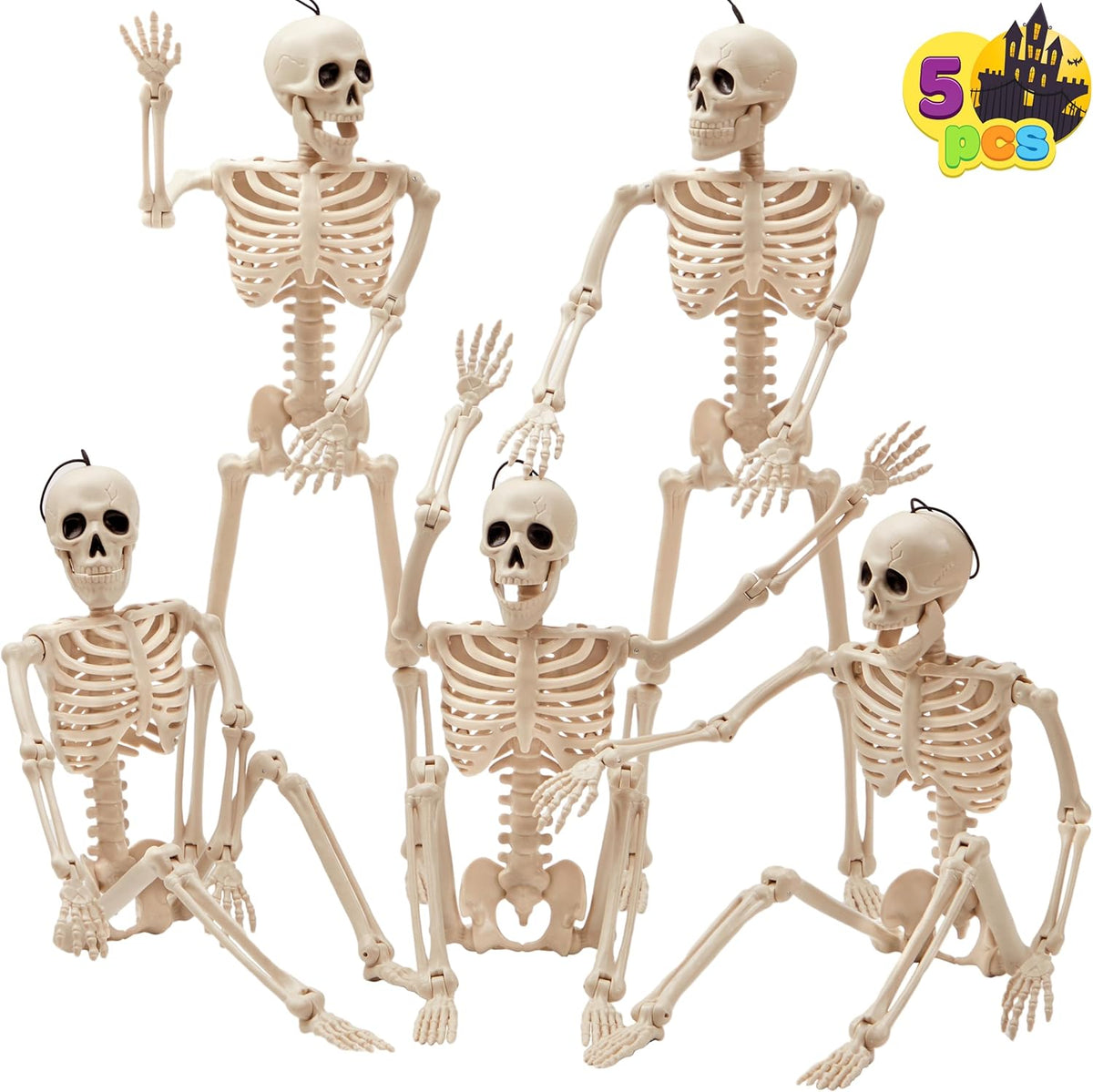 JOYIN 5 Posable Hanging Skeletons, 16 Inch Halloween Decor 1