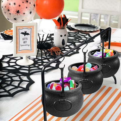 Oriental Cherry 3 Witch Cauldron Candy Bowls on Rack, Halloween 7