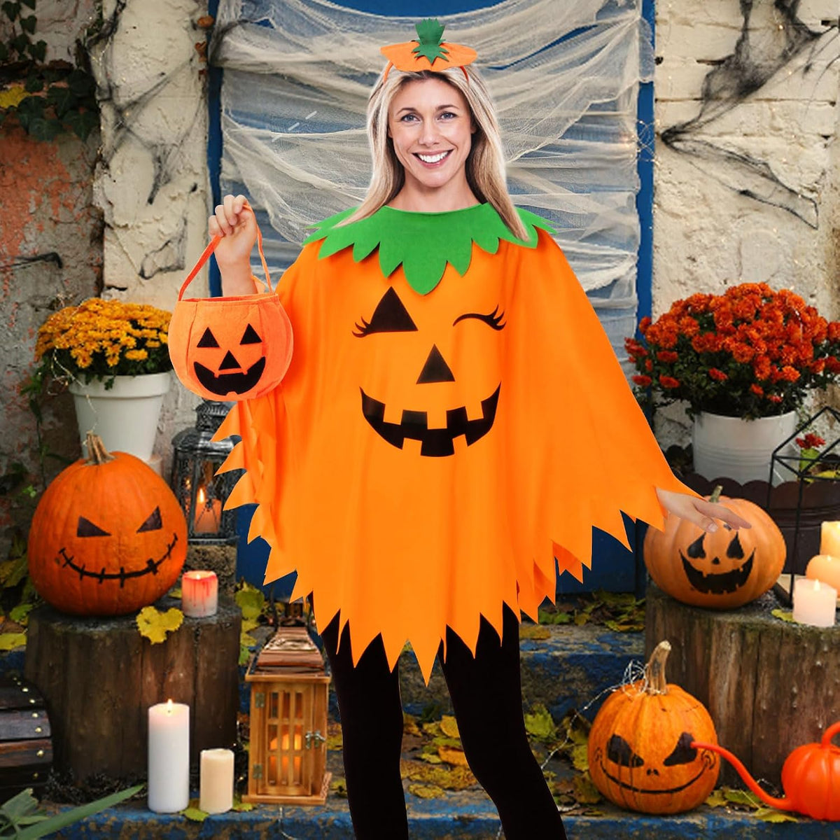 WISHTEN 3-Piece Pumpkin Costume for Women, Halloween Costume Set 2