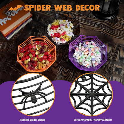 JOYIN 3 Spider Web Halloween Candy Bowls, Orange Purple Black 5