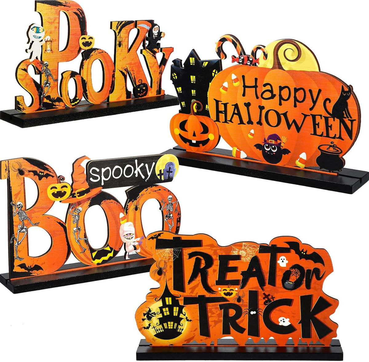 Blulu 3 Wooden Halloween Table Signs: Boo, Treat or Trick 7