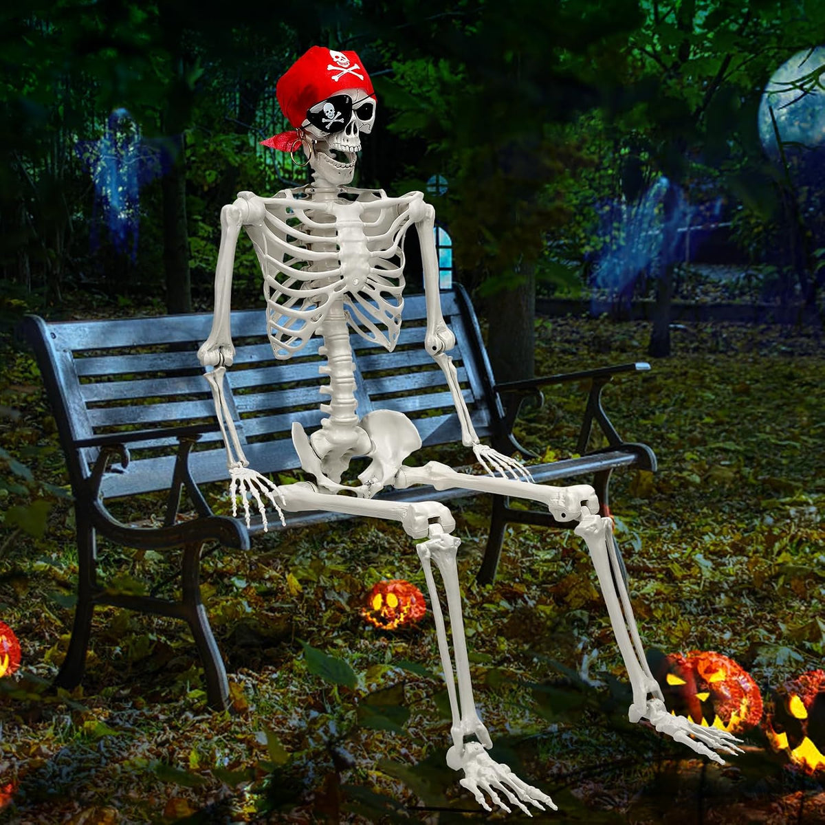 MyoGrip 5.5 ft Posable Skeleton Halloween Prop with Pirate Bandana 1