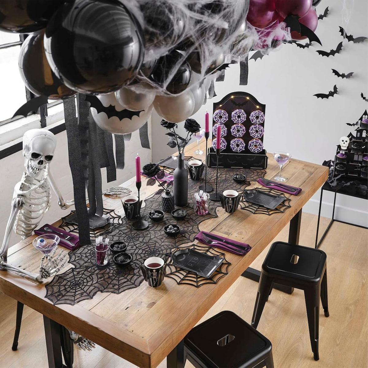 sogiv Black Lace Spider Web Halloween Table Runner, 18 x 72 in 2