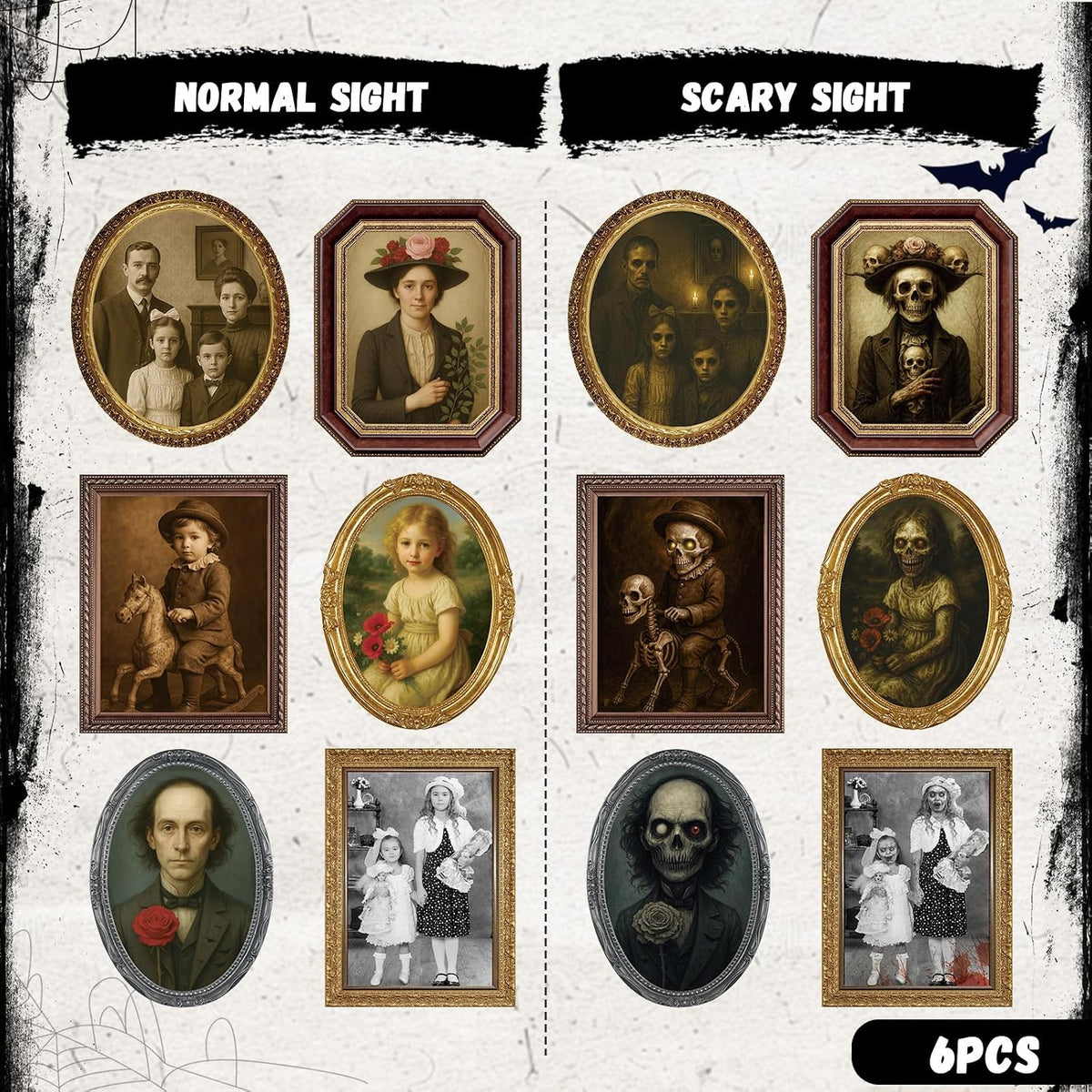 Lansian 6-Pack 3D Changing Face Portraits, Halloween Wall Decor 3