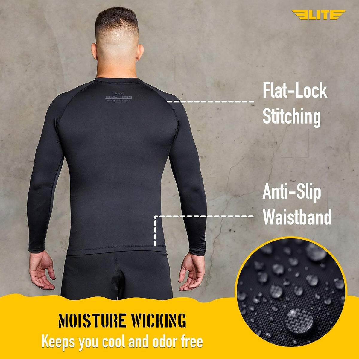 Elite Sports Men's Long Sleeve BJJ Rash Guard, Compression No-Gi 4