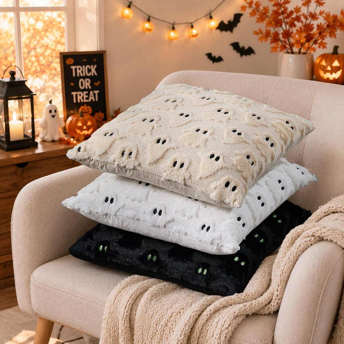DFXSZ Halloween Ghost Pillow Covers 18x18 in, Set of 2, White 3