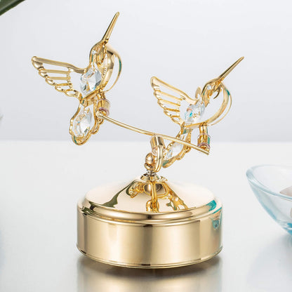 Matashi 24K Gold-Plated Crystal Music Box with Two Hummingbirds 6