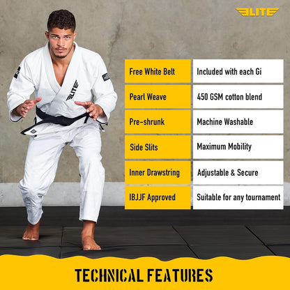 Elite Sports BJJ Gi for Men, IBJJF Kimono, Preshrunk, Free Belt 5