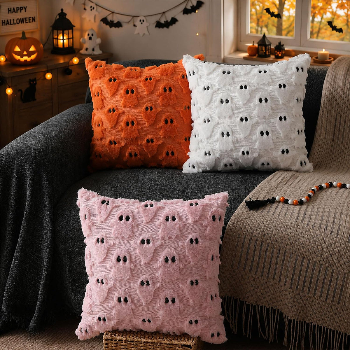 DFXSZ Halloween Ghost Pillow Covers 18x18 in, Set of 2, White 4