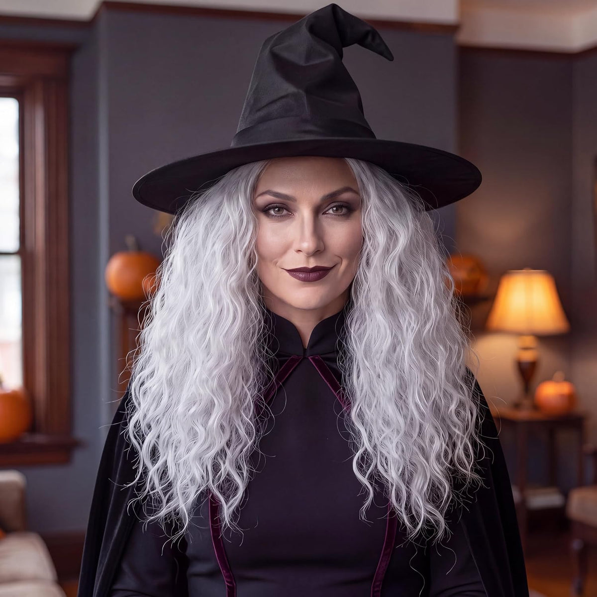 M MISS U HAIR Witch Wig: Long Grey Curly Old Lady Costume Wig 6