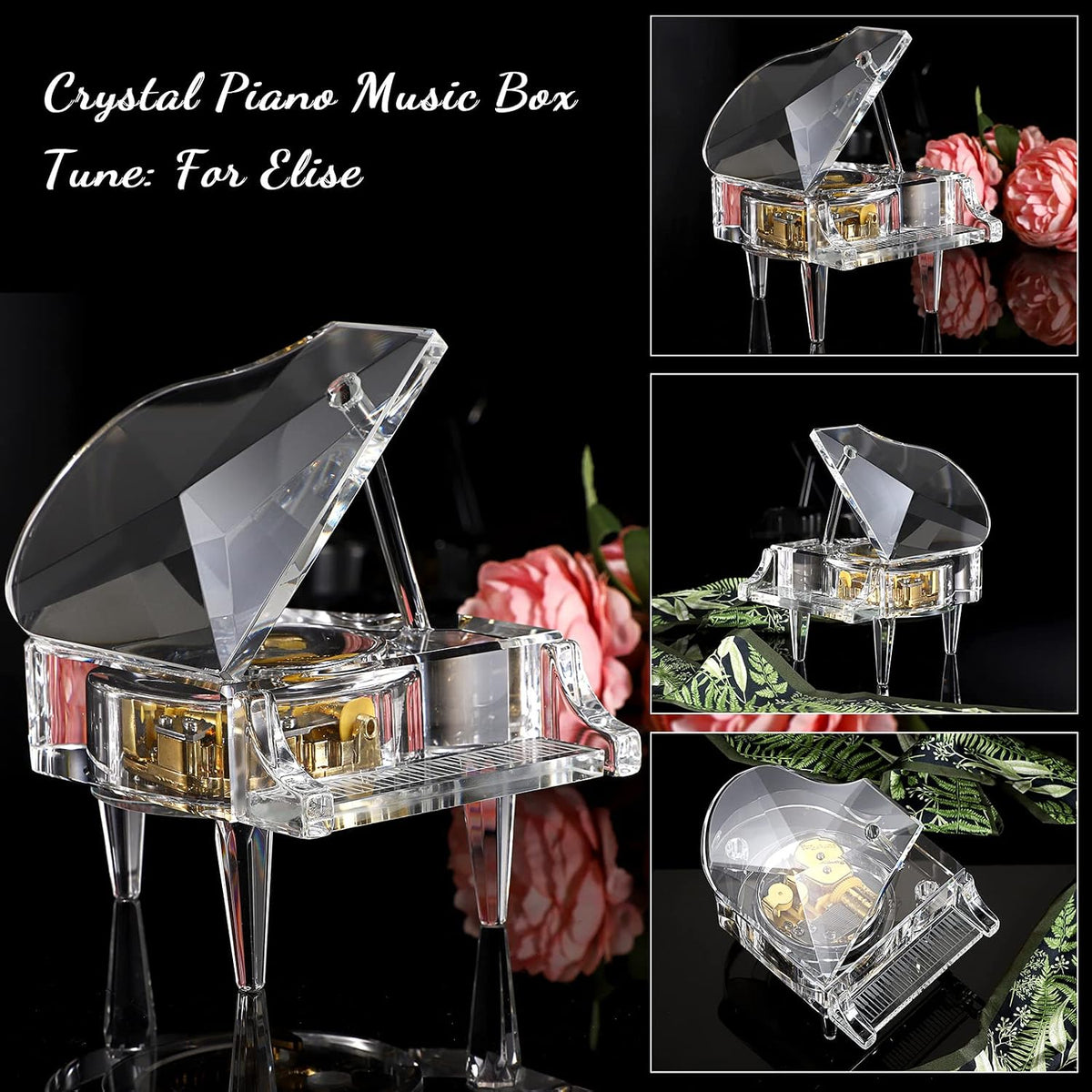 ELLDOO Crystal Piano Music Box, No Batteries, Plays For Elise 3